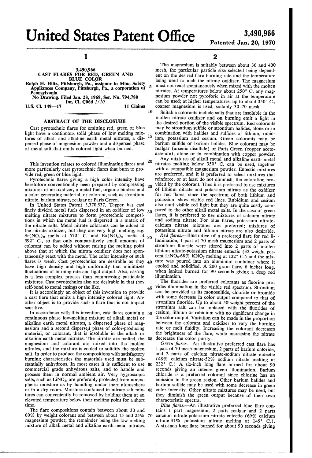 United States Patent Office Patented Jan