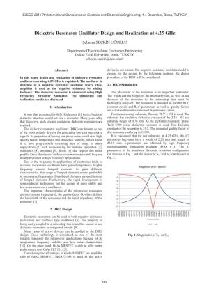 Dielectric Resonator Oscillator Design and Realization at 4.25 Ghz