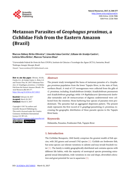 Metazoan Parasites of Geophagus Proximus, a Cichlidae Fish from the Eastern Amazon (Brazil)