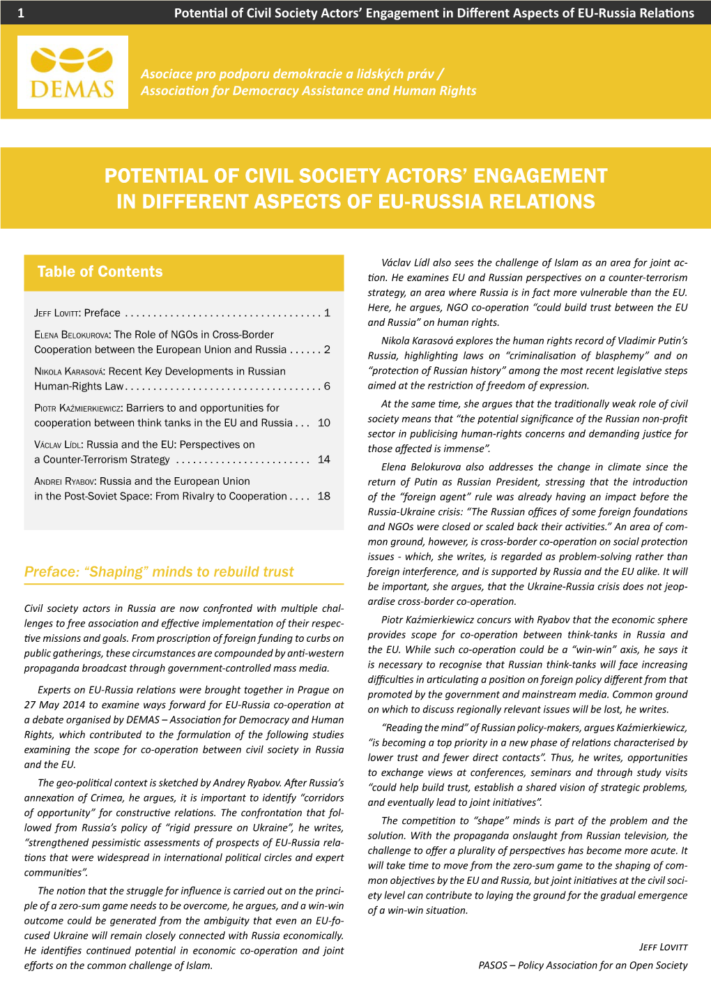 Potential of Civil Society Actors' Engagement In