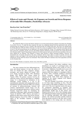 Effects of Acute and Chronic Air Exposure on Growth and Stress Response of Juvenile Olive Flounder, Paralichthys Olivaceus