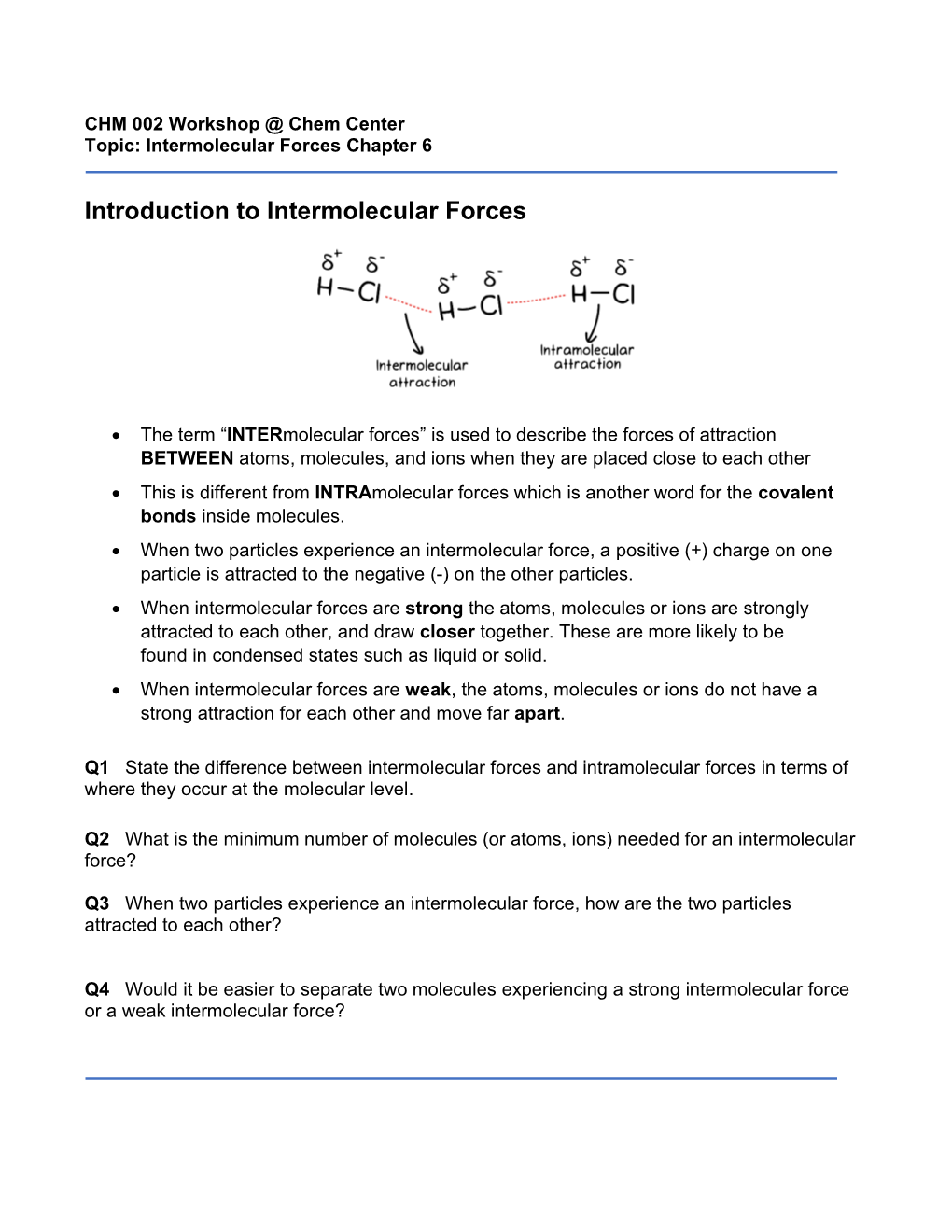 Introduction to Intermolecular Forces