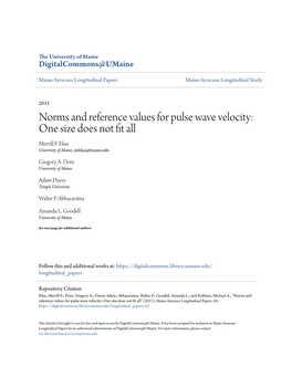 Norms and Reference Values for Pulse Wave Velocity: One Size Does Not Fit All Merrill F