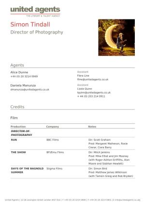Simon Tindall Director of Photography