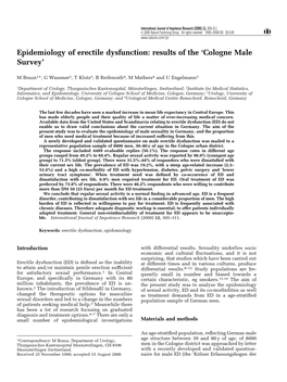 Epidemiology of Erectile Dysfunction: Results of the `Cologne Male Survey'