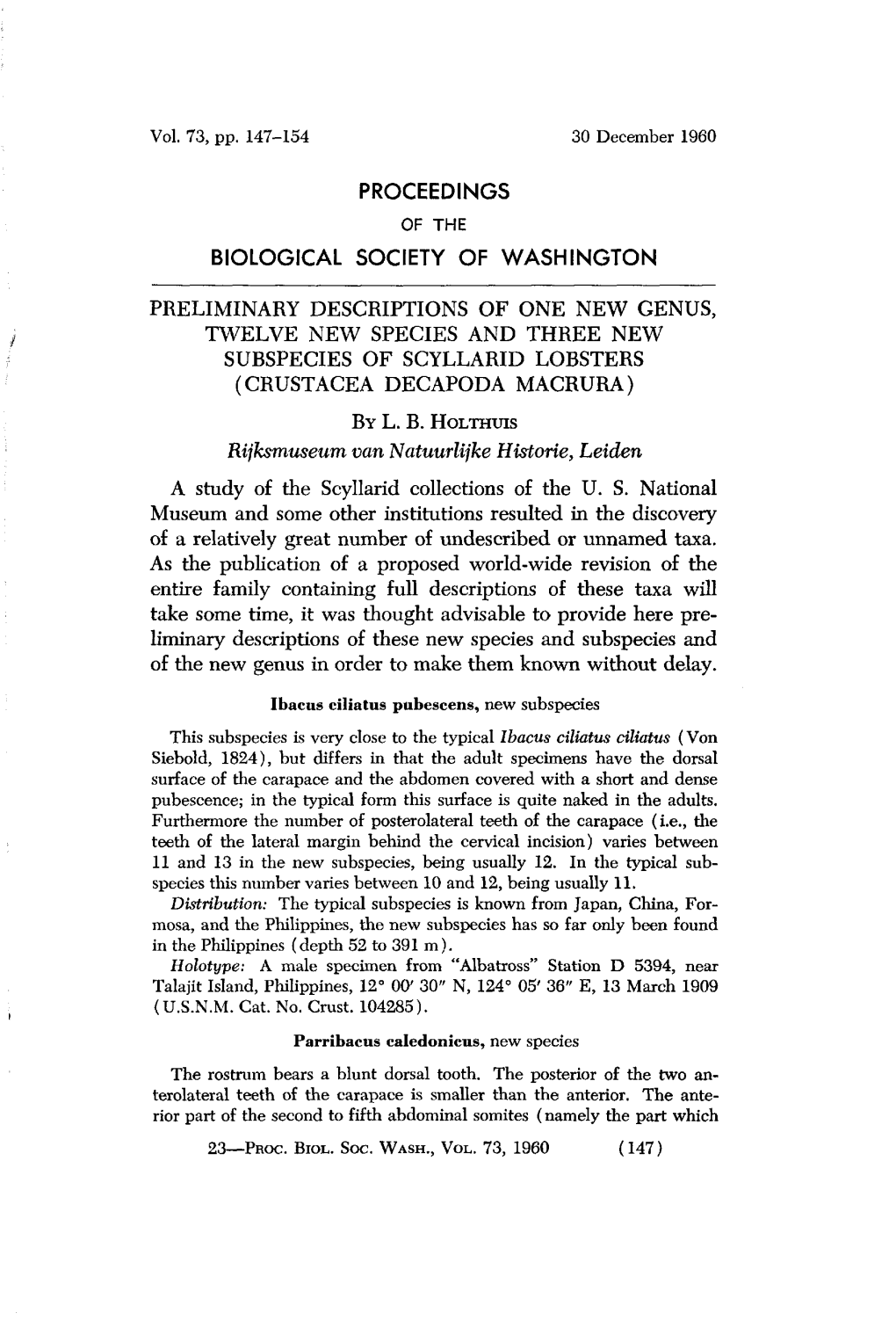 Proceedings Biological Society of Washington