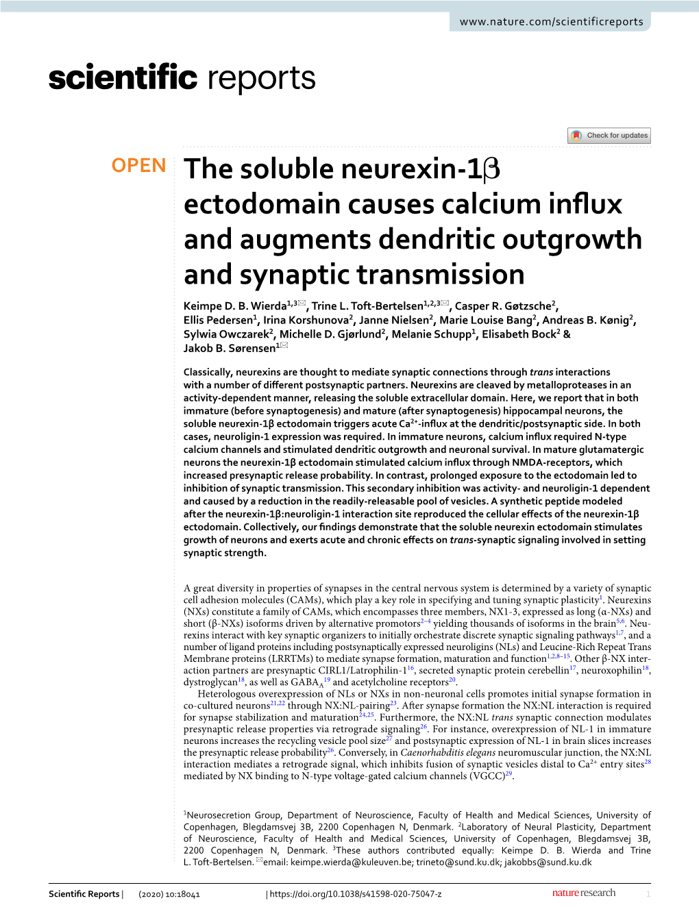 The Soluble Neurexin-1Β Ectodomain Causes Calcium Influx And