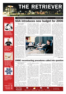 INSIDE Volume 39, Issue 20 1000 Hilltop Circle, Baltimore, MD 21250 March 8, 2005 SGA Introduces New Budget for 2006 News 02 GRACE LO PORTO About $1,000