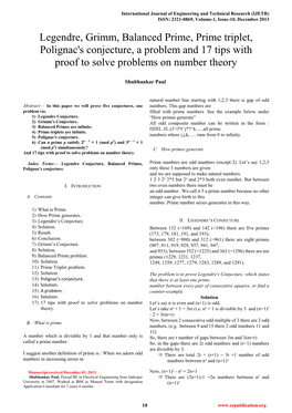 Legendre, Grimm, Balanced Prime, Prime Triplet, Polignac's Conjecture, a Problem and 17 Tips with Proof to Solve Problems on Number Theory