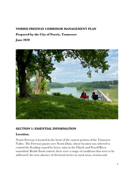 NORRIS FREEWAY CORRIDOR MANAGEMENT PLAN Prepared by the City of Norris, Tennessee June 2020 SECTION 1: ESSENTIAL INFORMATION