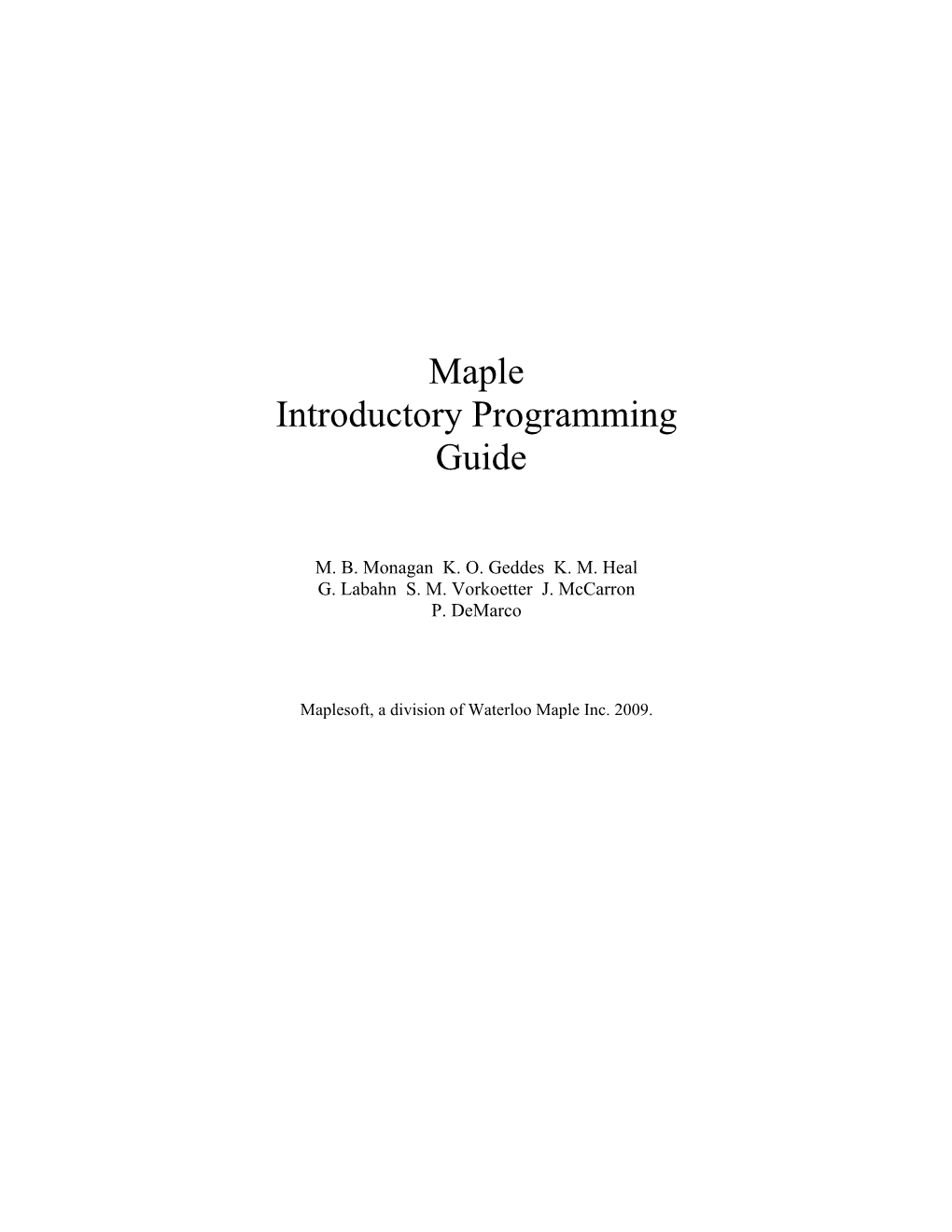 Maple Introductory Programming Guide