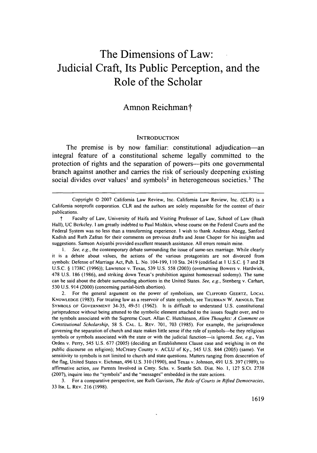 Dimensions of Law: Judicial Craft, Its Public Perception, and the Role of the Scholar