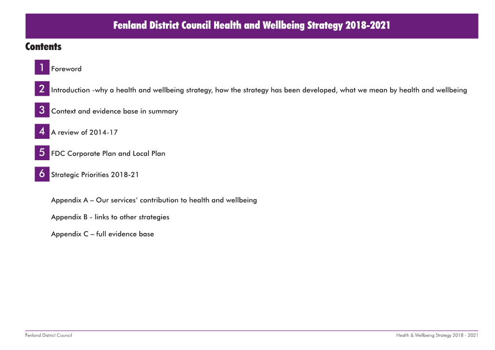 Contents Fenland District Council Health and Wellbeing Strategy 2018-2021