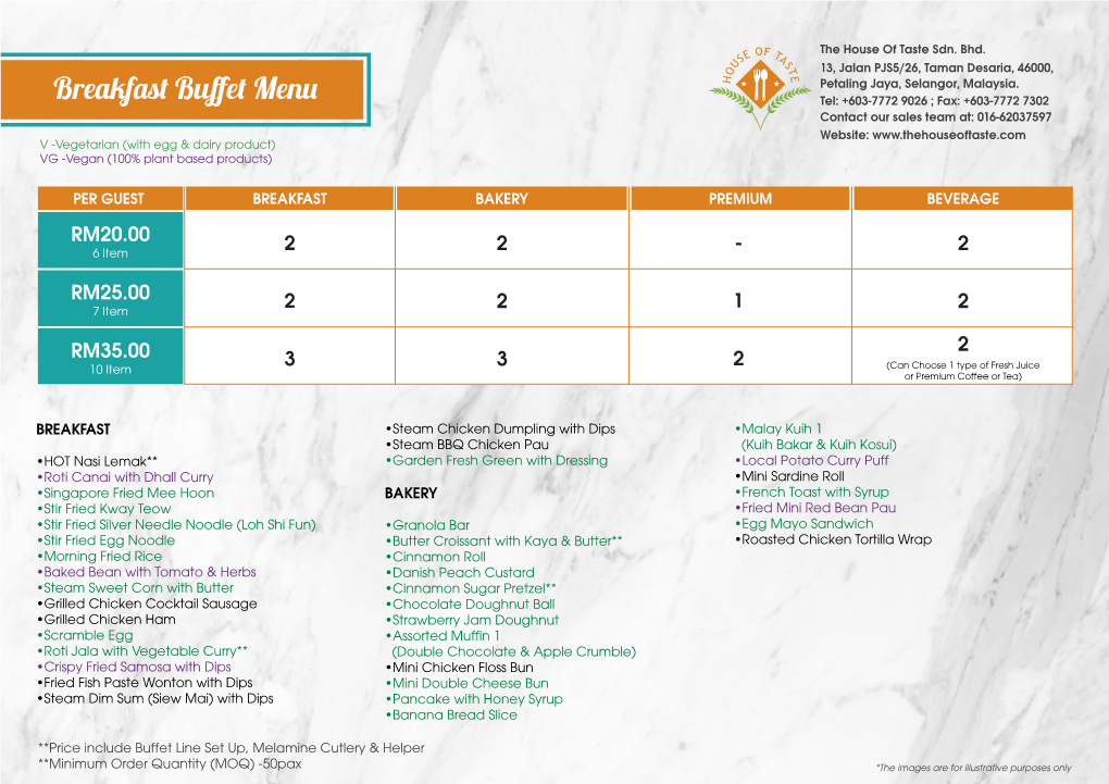 Breakfast Buffet Menu