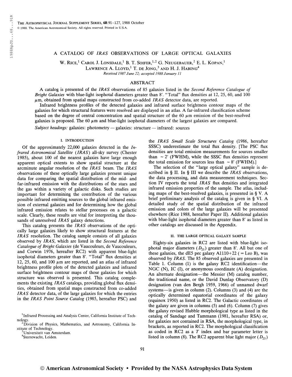 198 8Apjs. . .68. . .91R the Astrophysical Journal Supplement