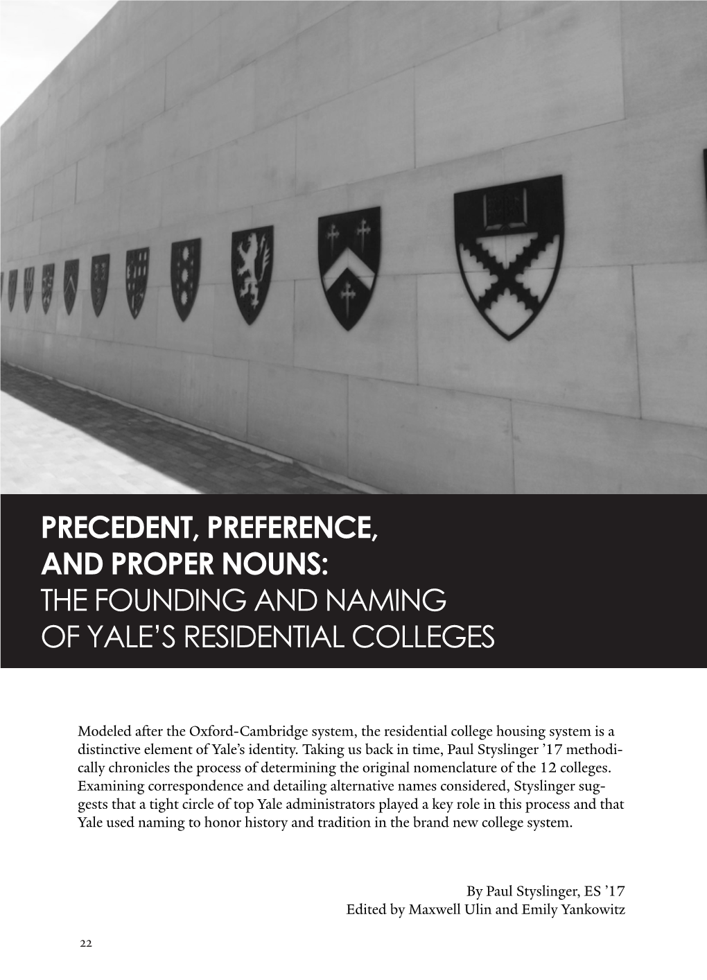 The Founding and Naming of Yale’S Residential Colleges