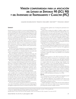 Del Listado De Síntomas 90 (Scl 90) Y Del Inventario De Temperamento Y Carácter (Itc)