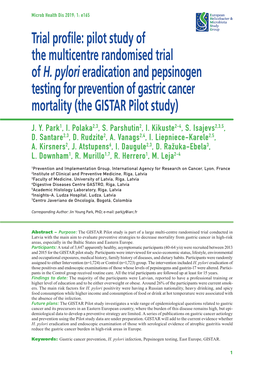 Pilot Study of the Multicentre Randomised Trial of H. Pylori Eradication and Pepsinogen Testing for Prevention of Gastric Cancer Mortality (The GISTAR Pilot Study)