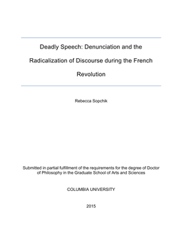 Deadly Speech: Denunciation and the Radicalization of Discourse During the French Revolution