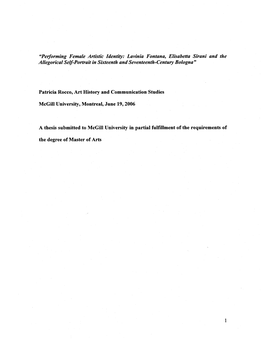 Petforming Female Artistie Identity: Lavinia Fontana, Elisabetta Sirani and the Allegorieal Self-Portrait in Sixteenth and Seventeenth-Century Bologna"