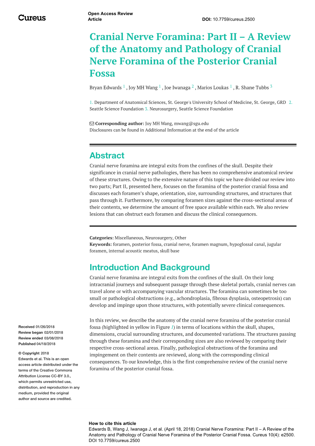 Cranial Nerve Foramina: Part II – a Review of the Anatomy and Pathology of Cranial Nerve Foramina of the Posterior Cranial Fossa