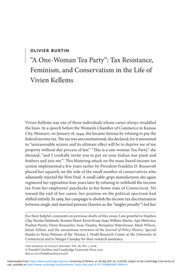 “A One-Woman Tea Party”: Tax Resistance, Feminism, and Conservatism in the Life of Vivien Kellems