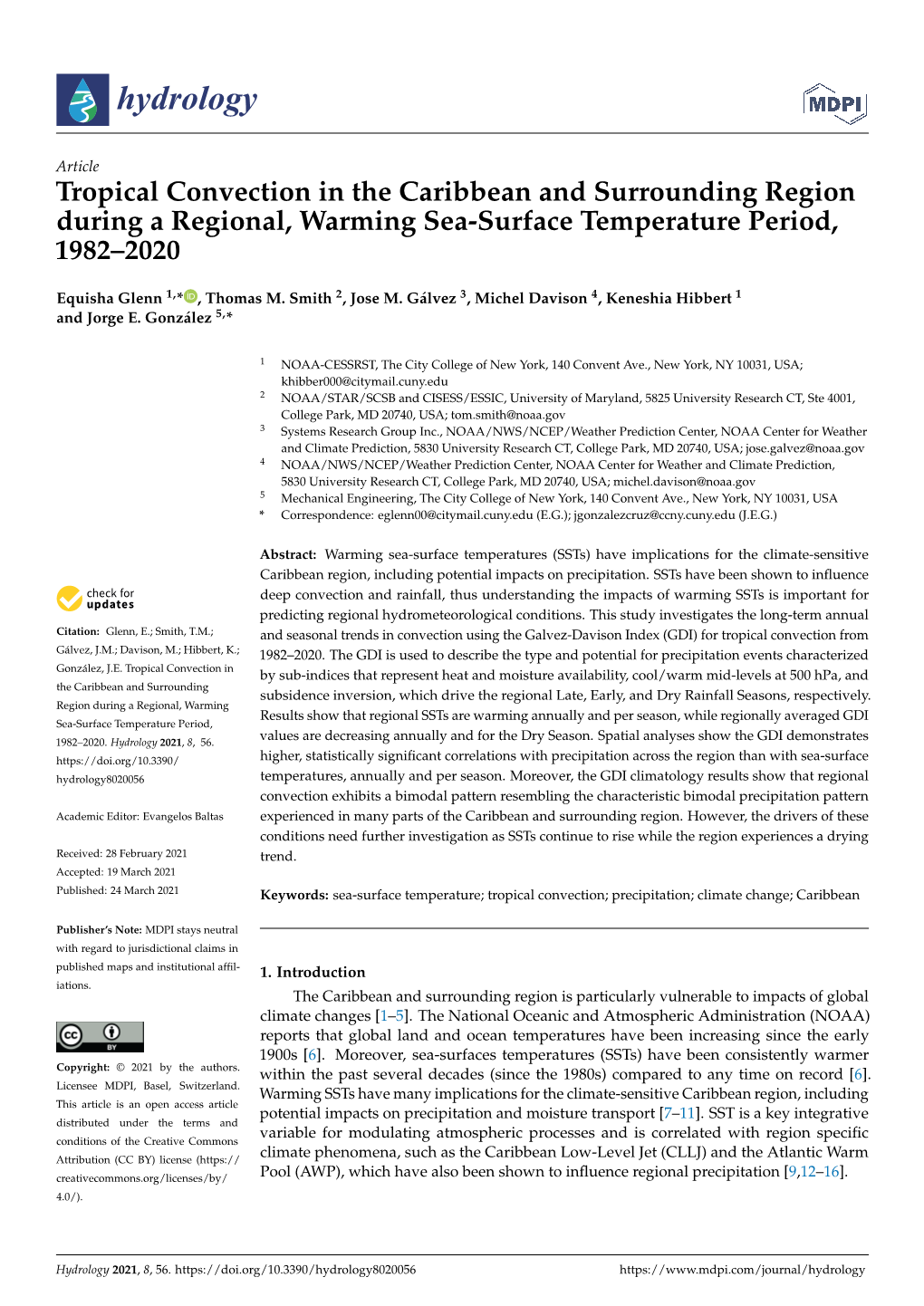 Tropical Convection in the Caribbean and Surrounding Region During a Regional, Warming Sea-Surface Temperature Period, 1982–2020