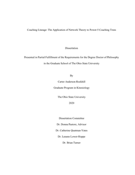 The Application of Network Theory to Power-5 Coaching Trees Dissertation Presented in Partial Fulfillment Of