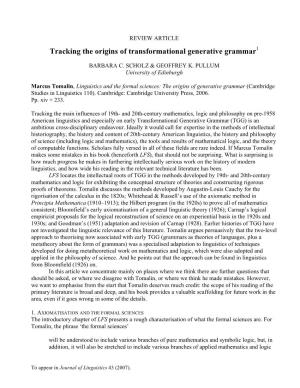 Tracking the Origins of Transformational Generative Grammar1