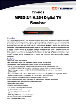 MPEG-2/4 H.264 Digital TV Receiver