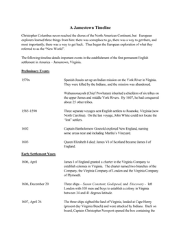 A Jamestown Timeline