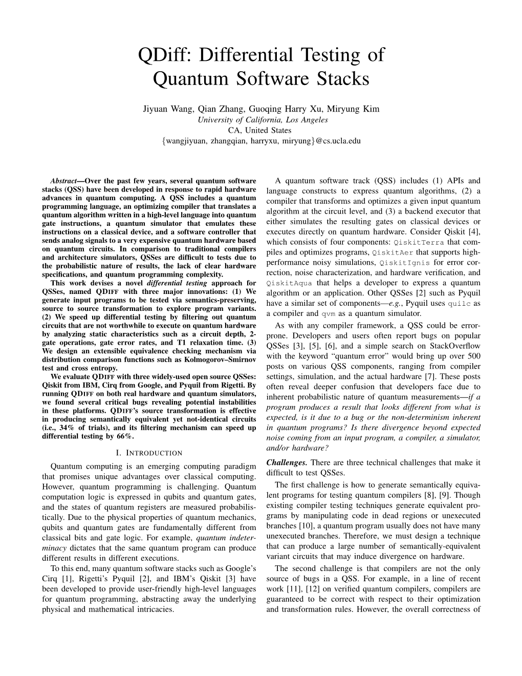 Qdiff: Differential Testing of Quantum Software Stacks