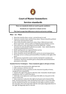 Court of Master Sommeliers Service Standards