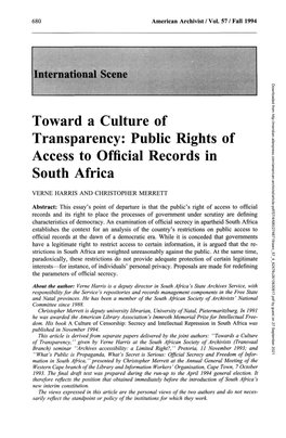 Public Rights of Access to Official Records in South Africa