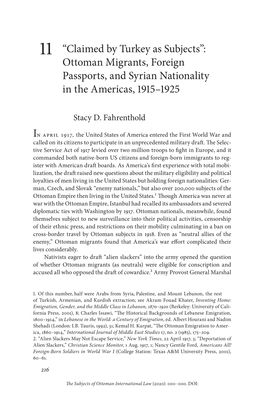 Ottoman Migrants, Foreign Passports, and Syrian Nationality in the Americas, 1915–1925