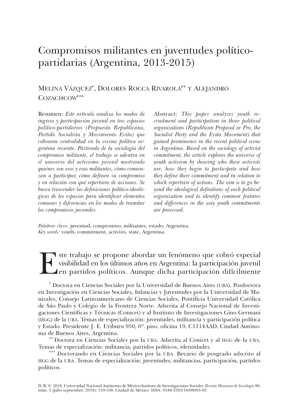Compromisos Militantes En Juventudes Político- Partidarias (Argentina, 2013-2015)