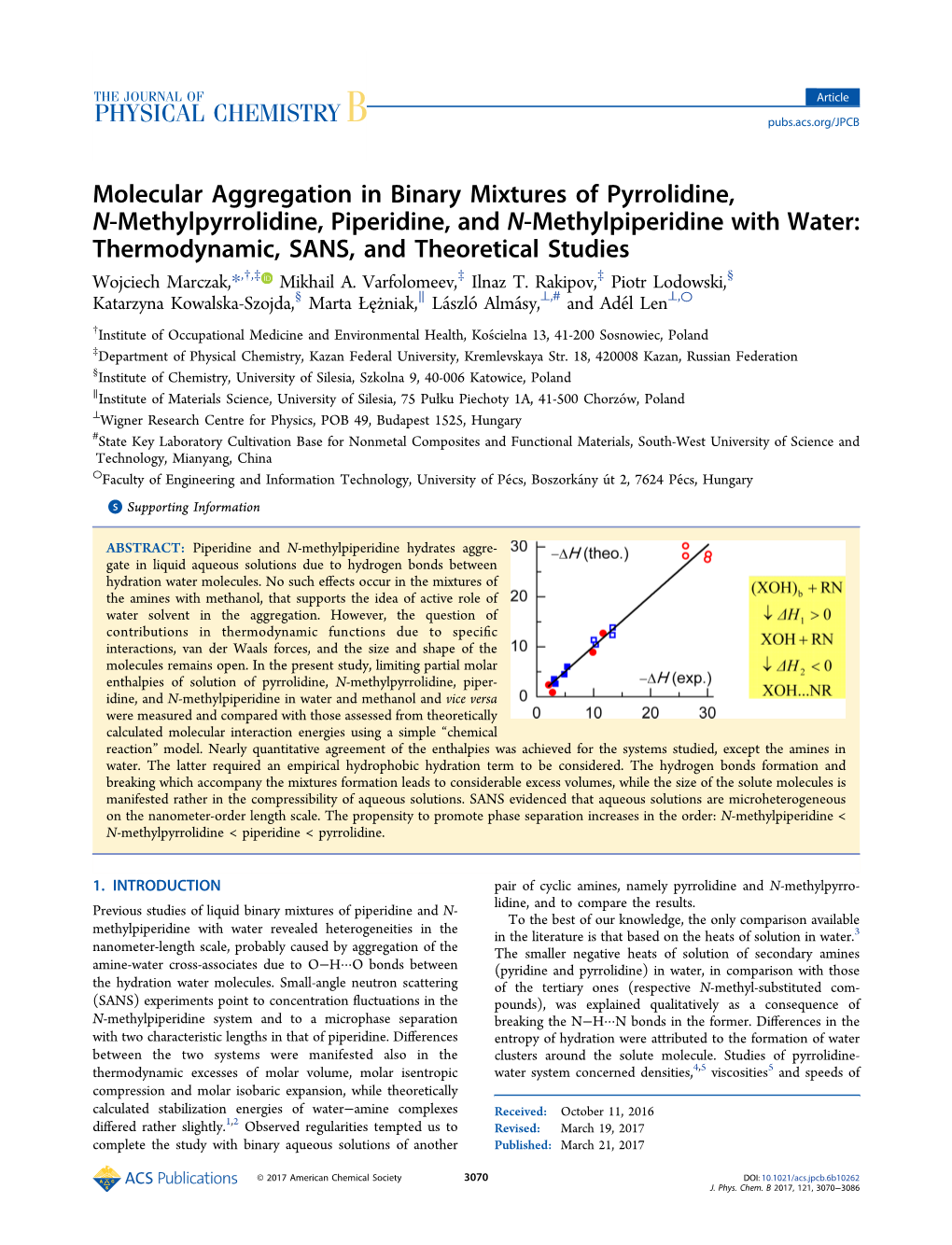 Molecular Aggregation in Binary Mixtures of Pyrrolidine, N‑Methylpyrrolidine, Piperidine, and N‑Methylpiperidine with Water