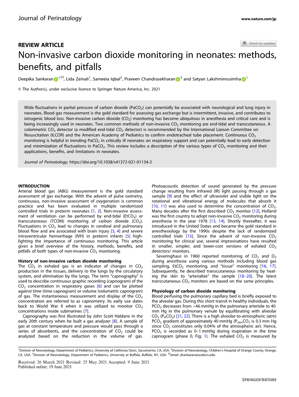 Non-Invasive Carbon Dioxide Monitoring in Neonates