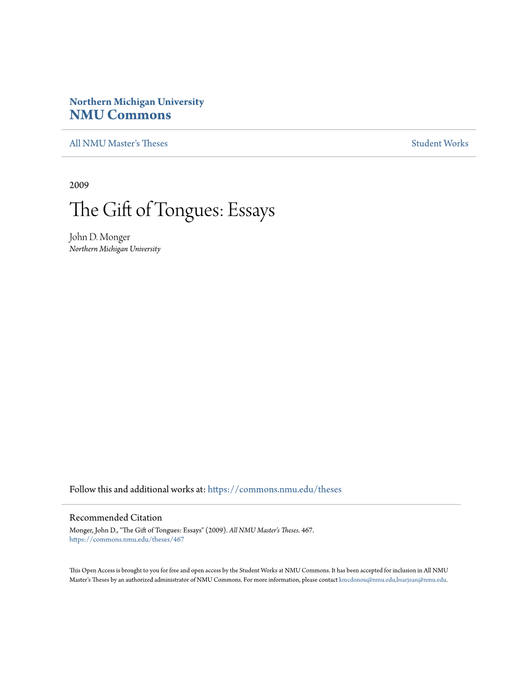 The Gift of Tongues: Essays