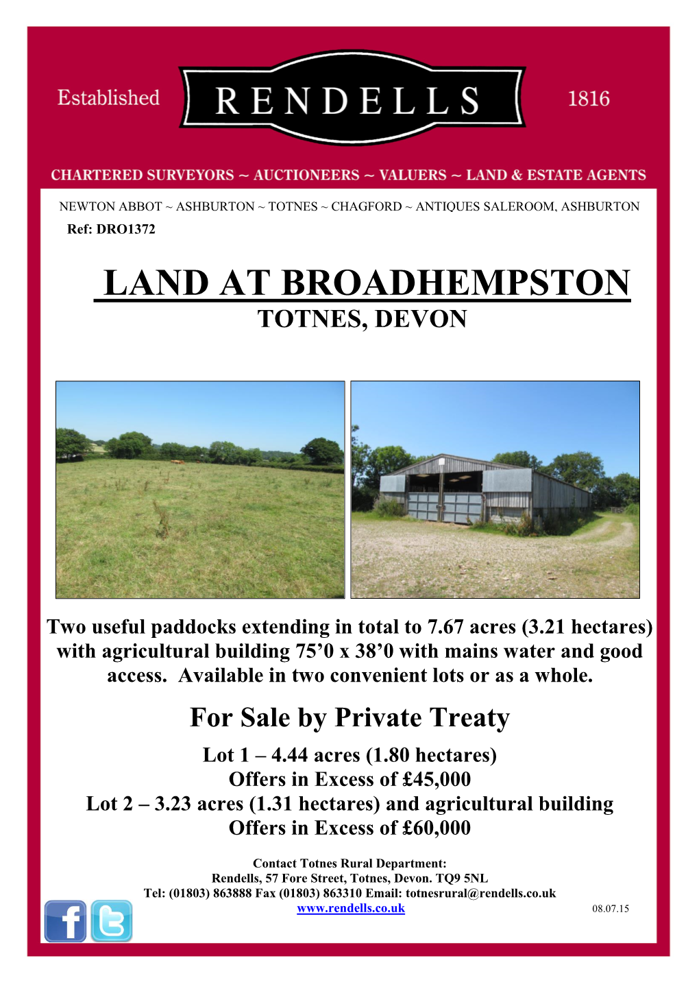 LAND at BROADHEMPSTON TOTNES, DEVON Two Useful