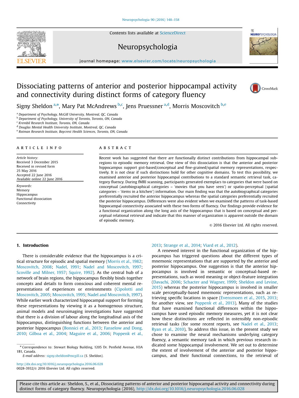 Dissociating Patterns of Anterior and Posterior Hippocampal Activity and Connectivity During Distinct Forms of Category ﬂuency