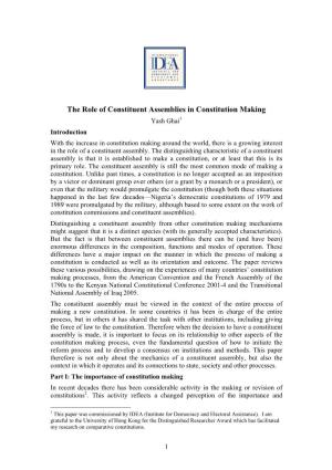 The Role of Constituent Assemblies in Constitution Making