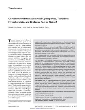 Corticosteroid Interactions with Cyclosporine, Tacrolimus, Mycophenolate, and Sirolimus: Fact Or Fiction?