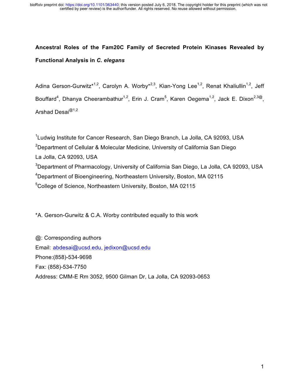 1 Ancestral Roles of the Fam20c Family of Secreted Protein Kinases