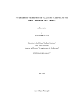 Four Facets of the Relation of Tragedy to Dialectic and the Theme of Crisis of Expectations