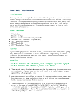 Mohawk Valley College Consortium Cross-Registration Cross