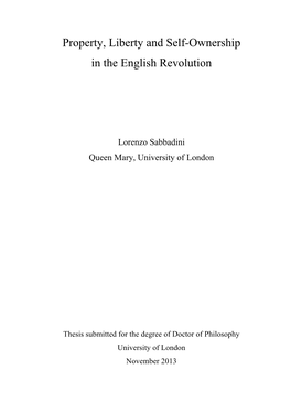 Property, Liberty and Self-Ownership in the English Revolution