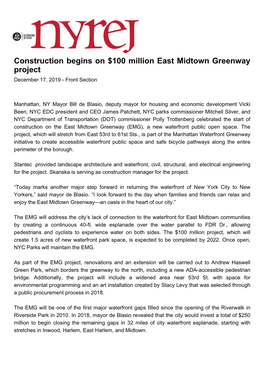 Construction Begins on $100 Million East Midtown Greenway Project December 17, 2019 - Front Section