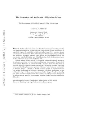 The Geometry and Arithmetic of Kleinian Groups