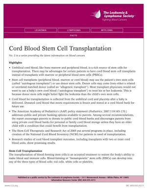 Cord Blood Stem Cell Transplantation